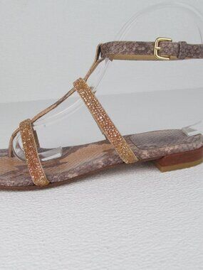 Stuart Weitzman Flat Strappy Sandals Snakeskin Womens 7 M